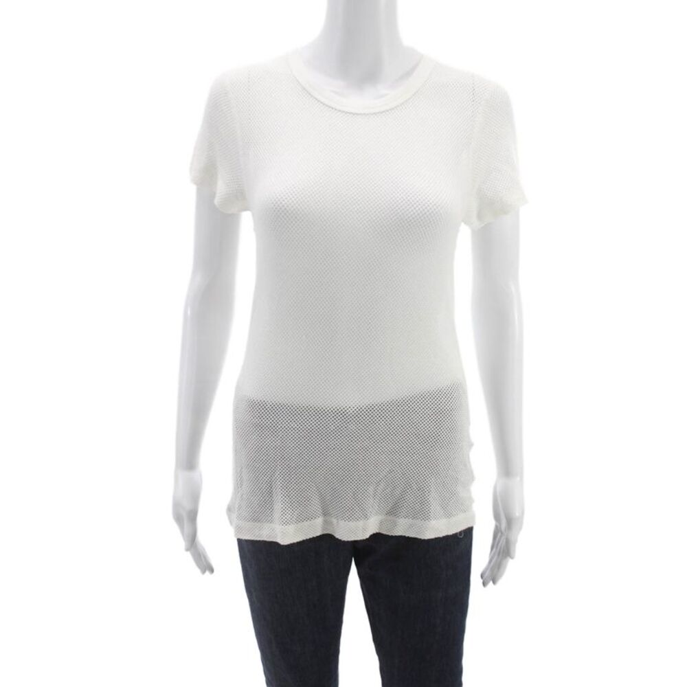 Three Dots Women Basic White Rayon Crew Neck Short Sleeve T-Shirt Size L